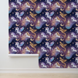 Magische Eenhoorn en Phoenix Galaxy Sky verwijderb Behang