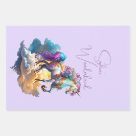 Magische eenhoorn fantasiewolken romance verjaarda inpakpapier vel