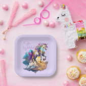 Magische eenhoorn fantasiewolken romance verjaarda papieren bordje (Feest)
