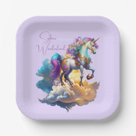 Magische eenhoorn fantasiewolken romance verjaarda papieren bordje