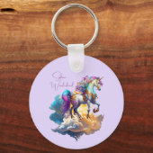 Magische eenhoorn fantasiewolken romance verjaarda sleutelhanger (Voorkant)