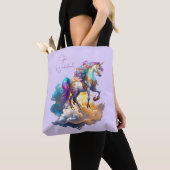 Magische eenhoorn fantasiewolken romance verjaarda tote bag (Dichtbij)