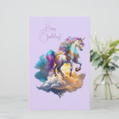 Magische eenhoorn fantasiewolken Verjaardag romanc Briefpapier (Staand voorkant)