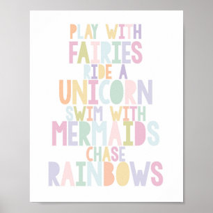 MAGISCHE EENHOORN, FEEËN, MEERJONKVROUWEN, REGENBO POSTER