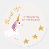 Magische eenhoorn gele sterren ronde sticker (Voorkant)