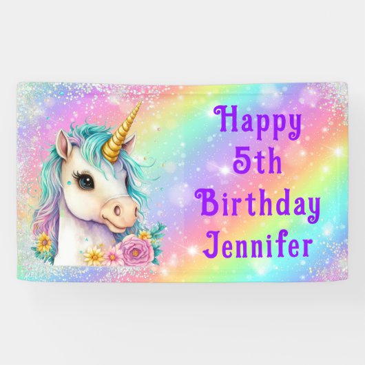 Magische Eenhoorn Gelukkige Verjaardag Sparkles Spandoek (Horizontaal)