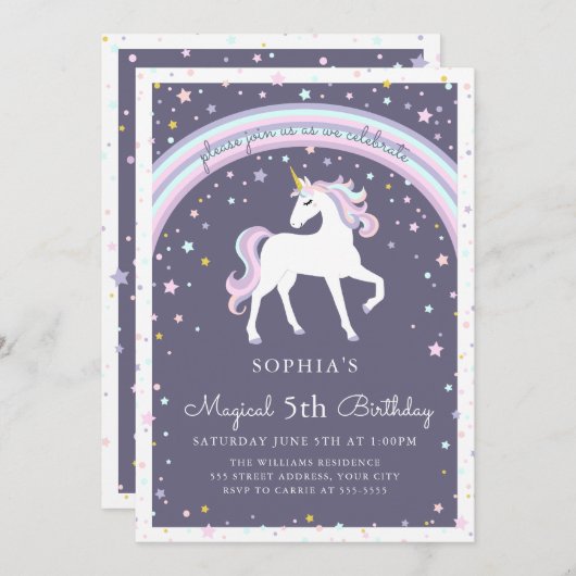 Magische eenhoorn genummerd verjaardag uitnodigen kaart (Voorkant / Achterkant)