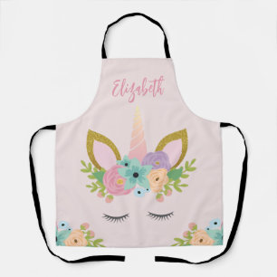 Magische Eenhoorn Gezicht met wimpers glitter roze Schort