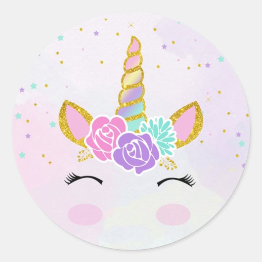 Magische eenhoorn glitter ronde sticker (Voorkant)