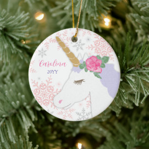Magische Eenhoorn Glitter Sneeuwvlokken Aangepaste Keramisch Ornament