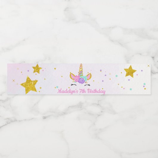 Magische eenhoorn glitter sterren verjaardag waterfles etiket (Enkel label)