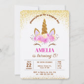 Magische Eenhoorn Gouden Glitter Verjaardag Uitnod Kaart (Voorkant)