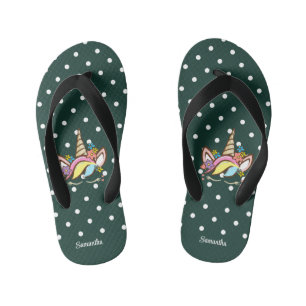 Magische Eenhoorn Groene Meisjesnaam Bloemstippen Kinder Teenslippers