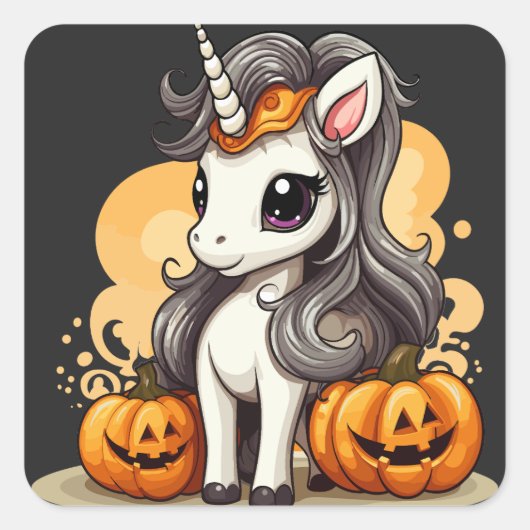 Magische eenhoorn: Halloween pompoen avontuur Vierkante Sticker (Voorkant)