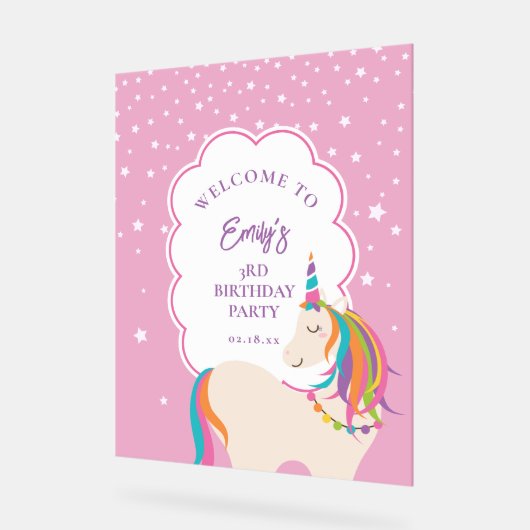 Magische Eenhoorn Heet Roze Meisje Verjaardag Welk Acryl Bord (Hoek)