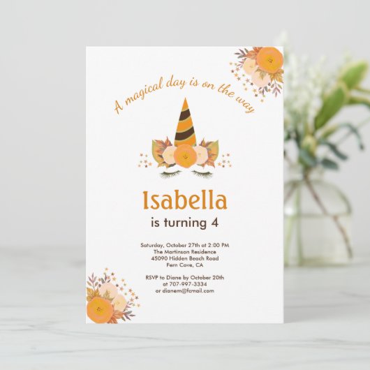 Magische Eenhoorn Herfst Halloween Verjaardagsfees Kaart (Staand voorkant)