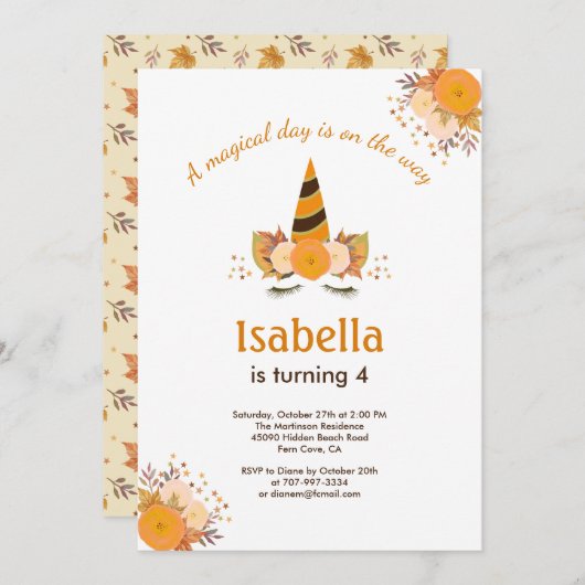 Magische Eenhoorn Herfst Halloween Verjaardagsfees Kaart (Voorkant / Achterkant)