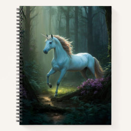 Magische eenhoorn in betoverd bos notitieboek