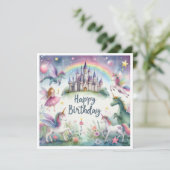 Magische eenhoorn kasteel verjaardagswensen kaart (Staand voorkant)