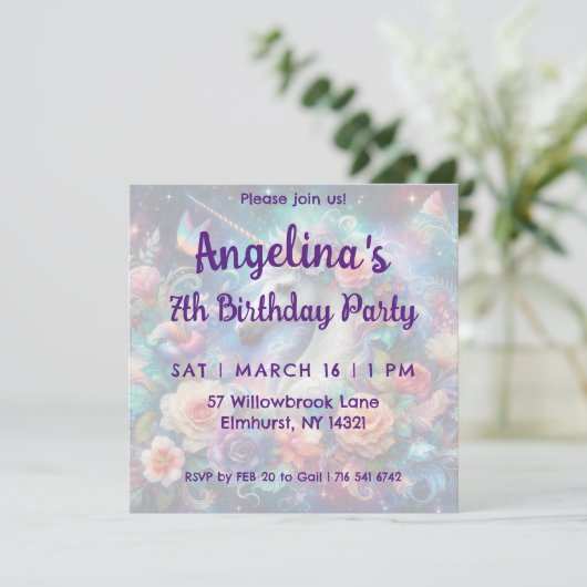 Magische eenhoorn kleurrijke bloemenmeisjes verjaa kaart (Staand voorkant)