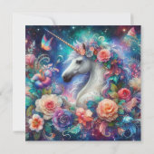 Magische eenhoorn kleurrijke bloemenmeisjes verjaa kaart (Achterkant)