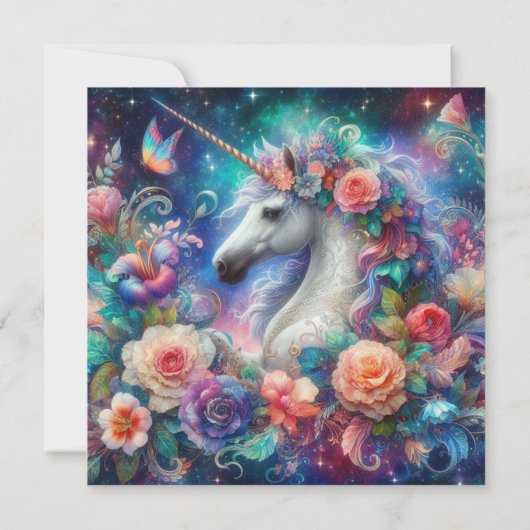 Magische eenhoorn kleurrijke bloemenmeisjes verjaa kaart (Achterkant)