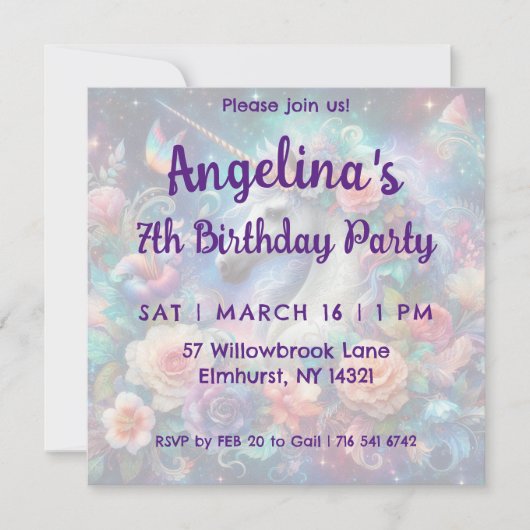 Magische eenhoorn kleurrijke bloemenmeisjes verjaa kaart (Voorkant)