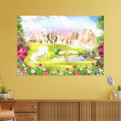Magische Eenhoorn Koninkrijk - Fantasy Castle Land Canvas Afdruk (Insitu (Woonkamer))