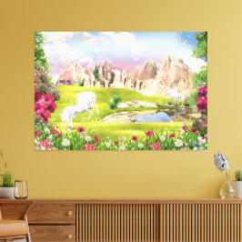 Magische Eenhoorn Koninkrijk - Fantasy Castle Land Canvas Afdruk