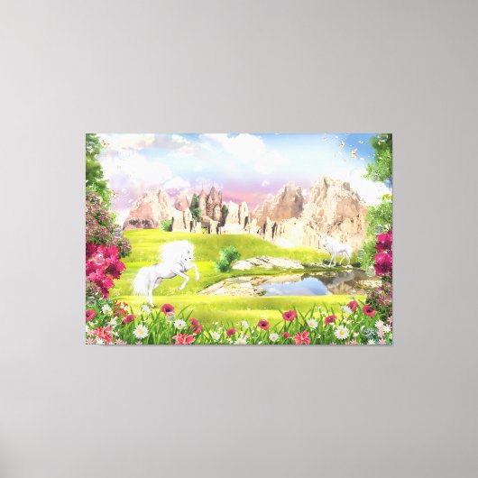 Magische Eenhoorn Koninkrijk - Fantasy Castle Land Canvas Afdruk (Voorkant)