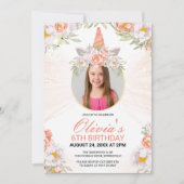 Magische Eenhoorn Meisje Foto Bloemen Verjaardag Kaart (Voorkant)