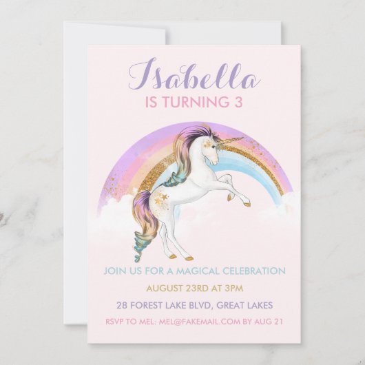 Magische Eenhoorn Meisjes Verjaardag Uitnodiging (Voorkant)