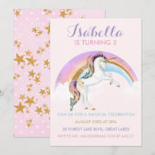 Magische Eenhoorn Meisjes Verjaardag Uitnodiging (Voorkant / Achterkant)