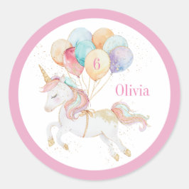 Magische Eenhoorn met Regenboogballonnen Naam & Le Ronde Sticker