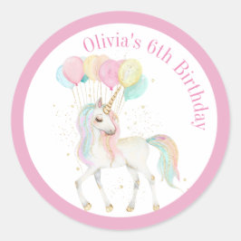 Magische eenhoorn met regenboogballonnen ronde sticker