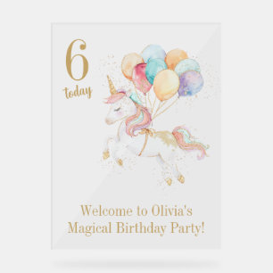 Magische Eenhoorn met Regenboogballonnen Welkom Acryl Bord