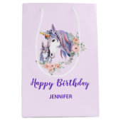 Magische Eenhoorn Moeder & Baby Waterverf Verjaard Medium Cadeauzakje (Voorkant)