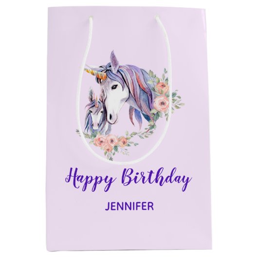 Magische Eenhoorn Moeder & Baby Waterverf Verjaard Medium Cadeauzakje (Voorkant)