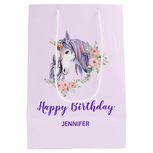 Magische Eenhoorn Moeder & Baby Waterverf Verjaard Medium Cadeauzakje (Achterkant)