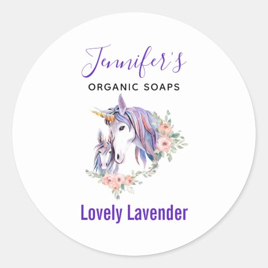 Magische Eenhoorn Moeder & Baby Waterverf Zeepkaar Ronde Sticker (Voorkant)