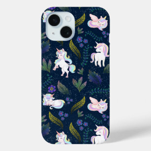 Magische Eenhoorn Nacht Bos Naadloos Patroon iPhone 15 Case