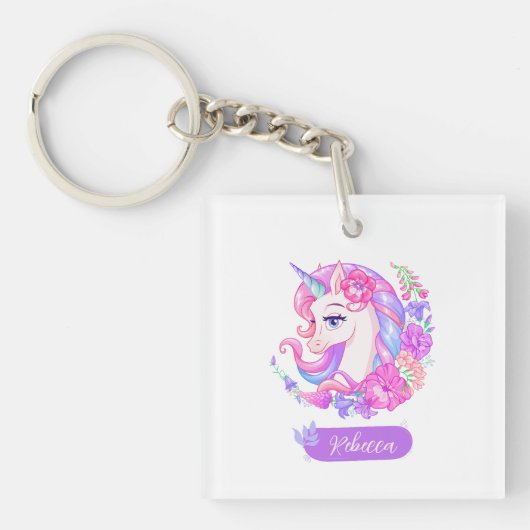 Magische Eenhoorn op maat Foto bloemenmeisje Sleutelhanger (Voorkant)