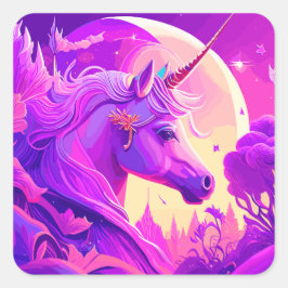 Magische eenhoorn Paarse en roze dromen Vierkante Sticker