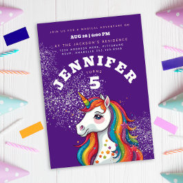 Magische eenhoorn Paarse glitter regenboogsterren Kaart