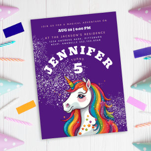 Magische eenhoorn Paarse glitter regenboogsterren Kaart