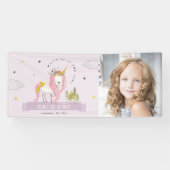 Magische Eenhoorn Paarse Lila Kinder Foto Verjaard Spandoek (Horizontaal)