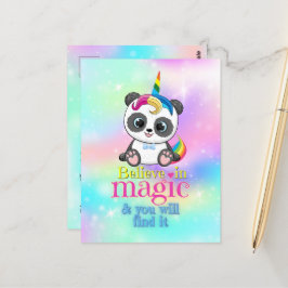 Magische eenhoorn panda op regenboogachtergrond briefkaart