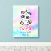 Magische eenhoorn panda op regenboogachtergrond canvas afdruk (Insitu (Houten vloer))