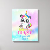 Magische eenhoorn panda op regenboogachtergrond canvas afdruk (Voorkant)