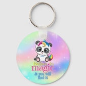 Magische eenhoorn panda op regenboogachtergrond sleutelhanger (Voorkant)